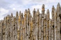 Old paling of sharpened logs on sky background Royalty Free Stock Photo