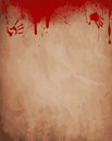 Old paper background with dripping blood, bloody hand prints Royalty Free Stock Photo