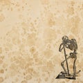 Old paper background Halloween crafting. Skeleton death decoration