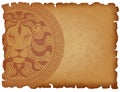 Old paper background with lion head medallion Royalty Free Stock Photo