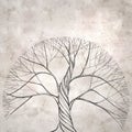 Old paper background with line drawing of a twisted old tree