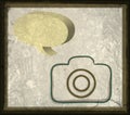 Old paper camera with Vintage photo frame Royalty Free Stock Photo