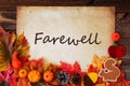 Old Paper With Autumn Decoration, Text Farewell