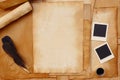 Old paper with feather and ink, photo frame Royalty Free Stock Photo