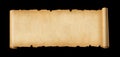 Old paper horizontal banner. Parchment scroll isolated on black