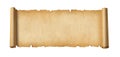 Old paper horizontal banner. Parchment scroll isolated on white