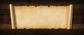 Old paper horizontal banner. Parchment scroll on a wood board Royalty Free Stock Photo