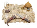 Pirate map with medallion and knife