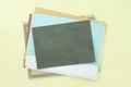 Old paper retro stack on yellow background Royalty Free Stock Photo