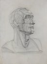 Old paper's student's drawing of roman head Niccolo da Uzzano Royalty Free Stock Photo