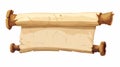 This old paper scroll is an ancient old parchment scroll with a handwritten manuscript on a wood handle. Papyrus roll Royalty Free Stock Photo