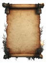 Old paper scroll vertically positioned. Antique parchment design. Historical document style. Empty scroll for text image