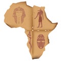 Old paper in the shape of the African continent with the images Royalty Free Stock Photo