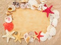 Old paper, starfishes and cockleshells Royalty Free Stock Photo