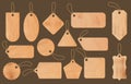 Old paper tags. Cardboard label, scrapbooking elements and vintage price tag with eyelet grommet vector set Royalty Free Stock Photo