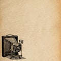 Old paper texture background. Vintage photo camera