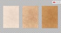 Old paper vector texture set. Realistic grungy abstract background. Brown and beige cardboard stained texture in retro style Royalty Free Stock Photo