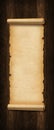 Old paper vertical banner. Parchment scroll on a wood board