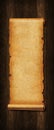 Old paper vertical banner. Parchment scroll on a wood board Royalty Free Stock Photo