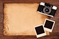 Old paper and vintage photo frame with camera Royalty Free Stock Photo