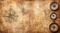 Old paper with world map and navigation symbols, travel background, backdrop