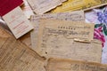Old paper, military documents close-up in color
