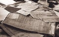 Old paper, military documents close-up in a monochrome