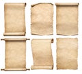 Old papers or parchment six scrolls or parchments set isolated Royalty Free Stock Photo