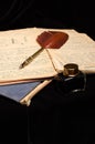 Old papers with vintage feather pen Royalty Free Stock Photo