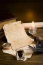 Old papers on a wooden table Royalty Free Stock Photo
