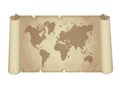 Old papyrus with world map. Vector illustration. Royalty Free Stock Photo