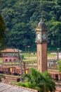 Old Paranapiacaba Clock Tower In The Train Station in Santo Andre District, Sao Paulo, Brazil. Railway Carriages And Railroad. Royalty Free Stock Photo