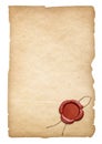 Old parchment letter or paper with wax seal. Clipping path is included. Royalty Free Stock Photo