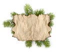 Old parchment paper with copy space on Christmas tree branch background Royalty Free Stock Photo