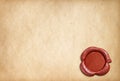 Old parchment paper letter with red wax seal Royalty Free Stock Photo