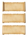 Old Parchment paper scroll set isolated on white. Horizontal banners Royalty Free Stock Photo