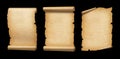 Old Parchment paper scroll set isolated on black. Vertical banners Royalty Free Stock Photo