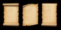 Old Parchment paper scroll set isolated on black. Vertical banners Royalty Free Stock Photo