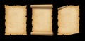 Old Parchment paper scroll set isolated on black. Vertical banners Royalty Free Stock Photo