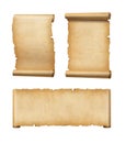 Old Parchment paper scroll set isolated on white. Horizontal and vertical banners Royalty Free Stock Photo