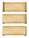 Old Parchment paper scroll set isolated on white with shadow. Horizontal banners Royalty Free Stock Photo