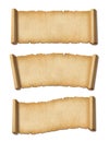 Old Parchment paper scroll set isolated on white with shadow. Horizontal banners