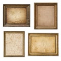 Old parchment paper in vintage rustic wood frame collection isolated on white background. Royalty Free Stock Photo