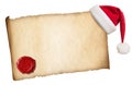 Old parchment with Santa's hat and wax seal