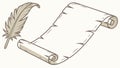 Old Parchment Scroll and Quill Pen Vector for Historical Texts, vector design Generative AI Royalty Free Stock Photo
