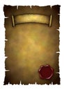 Old parchment with wax seal isolated over white Royalty Free Stock Photo