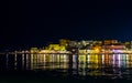 Old part of Chania port - Old town by the sea - Night scene - Crete, Greece Royalty Free Stock Photo