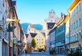Old part of the city of Fussen in beautiful sunny morning after New Year`s Eve, Bavaria, Germany Royalty Free Stock Photo