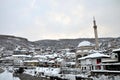 The old part of Prizren under the fortress covered with snow, Kosovo