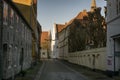 Old part of town with a cobblestone road Royalty Free Stock Photo